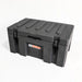 Image of a closed grey 23ZERO storage box with black latches, angled front and side view on a white background.