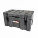 Image of a closed grey 23ZERO storage box with black latches, angled front and side view on a white background.