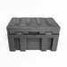Image of a closed grey storage box, front view on a white background.