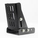 Image of adjustable black steel awning mounting bracket with slotted sides and bolt hardware, angled front and side view on white background.