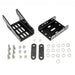 Image of adjustable black steel awning mounting bracket set with two brackets, support plates, bolts, nuts, and washers, top-down view on white background.