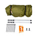 Image of the complete kit for the 23ZERO Armadillo A2 Plus rooftop tent annex room, showing the packed bag and all accessories laid out on a white background. The accessories include two telescoping poles, eight ground stakes, two black plastic hooks, and two bundles of orange guy lines