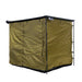 Image of a 23ZERO Bushman 78 Awning with the optional awning room attached, on a white background. The green fabric room is fully deployed, showing the side walls and a closed window flap