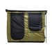 Image of a 23ZERO Bushman 78 Awning with the optional awning room attached, on a white background. The front view shows the green fabric room with two large black mesh windows