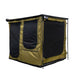 Image of a fully deployed Bushman awning room featuring green fabric and prominent black mesh windows on the front and side. The awning room is presented from an angled front and side view on a white background