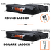 Image showing a 23ZERO Transit Cover with two versions of the ladder gusset: one for a round ladder and one for a square ladder. The image highlights the gusset dimensions and the different ladder types with corresponding close-up images