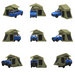 Image of a Walkabout Rooftop Tent Annex on a white background, shown from nine different perspectives with a blue SUV inside. The images show the annex and vehicle from the front, rear, and sides, as well as various angled views