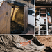 Image of a Walkabout Rooftop Tent Annex in a three-panel collage. The first panel shows a view inside the annex with the truck door open, the second shows the ladder leading to the rooftop tent from inside, and the third is a close-up of the "23ZERO" logo on the side of the annex