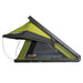 Image of Kabari 3.0 rooftop tent partially deployed, green fabric with black underside, angled front and side view on white background