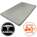 Image of Kabari fitted sheet made from 100% cotton, light grey fabric neatly folded with stitched edges, angled top and side view on a white background.