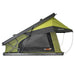 Image of Kabari XL rooftop tent deployed, green fabric with black accents, side view on white background