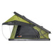 Image of Kabari XL rooftop tent fully deployed, green fabric with black accents, angled side view on white background