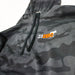 Image of 23ZERO black camo pullover hoodie with drawstring hood and chest logo detail, close-up angled front view on white background.