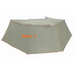 Image of Peregrine 270 Awning with all walls attached, creating an enclosed room, highlighting "WALL 1" with orange text and dashed lines. The green fabric structure is viewed from the side, on a white background