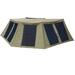Image of the 23ZERO Peregrine 270 Deluxe Wall Set for an awning, fully set up. The walls are a khaki color with large black mesh windows and a zippered door. The awning wall is shown from a front-and-side view against a simple gray background