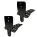 Image of two black metal awning mounting brackets with slotted base plates and bolt holes, powder-coated steel construction shown in angled front and side view on a solid background.