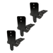 Image of black metal mounting bracket kit with three identical brackets, powder-coated steel construction with slotted base plates and bolt holes, angled front and side view on a solid background.