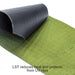 Image of a close-up on the two-layer fabric of a 23ZERO Peregrine Awning, with the green exterior ripstop material shown. The corner is peeled back to reveal the black LST (Light Suppression Technology) coating on the underside, which reduces heat and protects from UV rays