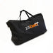 Image of the 23ZERO Peregrine Awning black carry bag with the company logo in orange and white. The durable bag has two carry handles and a zipper on the front, angled on a white background