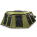 Image of an OVS Peregrine Pro 270-degree awning with all walls deployed, creating a large olive green enclosure, attached to a vehicle and set against a white background
