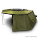 Image of the OVS Peregrine Pro 270-degree awning partially deployed with olive green solid walls on two sides, creating a covered shelter next to a vehicle, with a note 'Wall kit only - awning not included' at the bottom, all on a white background