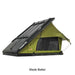Image of Green Kabari Pro rooftop tent open with green canopy, mesh windows, and black clamshell design on white background