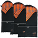 Image displaying three black 23ZERO Royal Swag sleeping bags in different widths: 36" (King), 44" (Duke), and 62" (Queen), each featuring an orange and blue plaid flannel interior.
