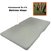 Image of contoured 100% cotton fitted sheet designed to match mattress shape, grey fabric angled front and side view with inset close-up detail on white background.