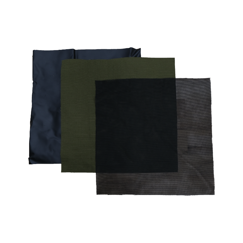 Image of 23ZERO soft shell repair material fabric panels in assorted colors including navy, olive green, black and grey, layered square swatches displayed on white background.