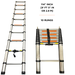 Image of a 10-rung silver telescopic ladder displayed in both its extended and collapsed forms, measuring 114 inches (9 ft 5 in or 2.9 m) when extended.