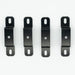 Image of four black powder-coated steel mounting brackets with slotted end holes and center round holes, top-down view aligned vertically on white background.