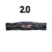 Image of a long, black, packed roof top tent on a white background, with "2.0" at the top.