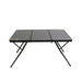 Image of 23ZERO two-fold camping table with black aluminum slatted top and folding legs, front angled view on white background.