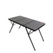 Image of 23ZERO two-fold camping table with black aluminum slatted top and folding legs, angled side view on white background.