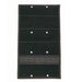 Image of black hanging storage organizer panel with multiple horizontal pockets and metal grommets, front view on white background.