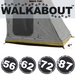 Image of Walkabout annex extension tent base with grey fabric walls and olive skirt, labeled compatibility sizes and 4-inch floor height, angled front and side view on a white background.