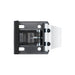 Image of a black and silver heavy-duty latch or hinge mechanism, viewed from the top-down, on a white background