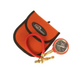 Image of ARB EZ-Deflator tire deflation kit with pressure gauge, red air hose, brass fittings, and orange carrying pouch, angled product view on white background.