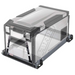 Image of ARB Elements 63QT portable fridge freezer with stainless steel body and black protective frame, angled front and side view on white background.