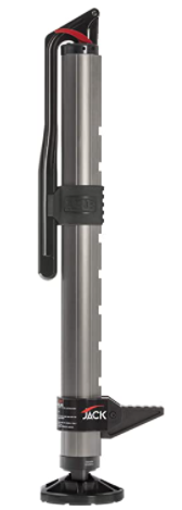 Image of ARB Jack on a white background, side view. The jack is silver and black with red accents, featuring a multi-handle lever and a flat circular base