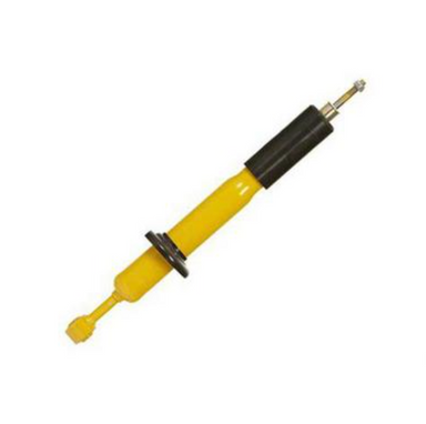 Image of a yellow and black shock absorber with a black disc partially deployed on a white background.