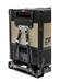Image of ARB Zero Series portable fridge secured with tie-down mounting kit, black and tan fridge with straps and metal base, rear angled view on white background.