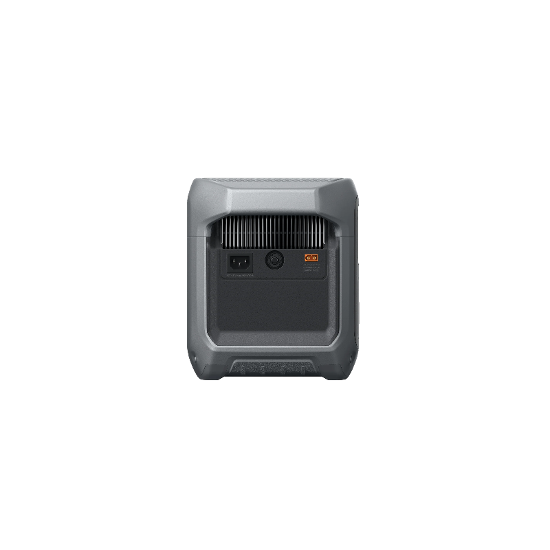 Image of the side of the Anker SOLIX C1000 Gen 2 Portable Power Station, showing the AC input port and the orange solar input port, centered on a black background.