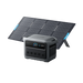 Image of Anker SOLIX C1000 Gen 2 portable power station paired with a large foldable solar panel array, gray power unit with digital display and multiple outlets positioned in front of expanded solar panels, angled front and side view on black background.