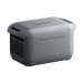 Image of Anker SOLIX portable power station with smooth gray rear panel and textured top surface, rugged compact design, angled rear and side view on black background.