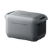 Image of Anker SOLIX portable power station with smooth gray rear casing and visible side input ports, durable compact design, angled rear and side view on black background.