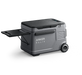 Image of Anker SOLIX portable electric cooler with slide-out tray, rugged gray body and built-in wheels, angled side and rear view on black background.