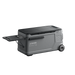 Image of Anker SOLIX EverFrost electric cooler with rugged gray body, closed lid, pull-out side tray, wheels and handle visible, angled front and side view on transparent background.