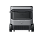 Image of Anker SOLIX EverFrost electric cooler with gray rugged housing, rear vent panel and dual wheels visible, straight rear view on transparent background.