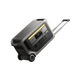 Image of Anker SOLIX F3000 portable power station with telescoping handle and wheels, front control panel and LED light visible, angled side view on transparent background.